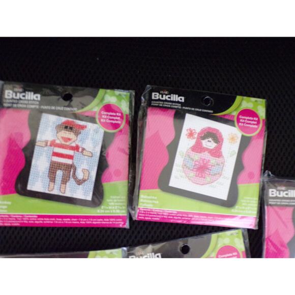 Bucilla Cross Stitch Kits Mini Frame Teacup Monkey Doll Sail Boat Mushroom - Picture 3 of 5